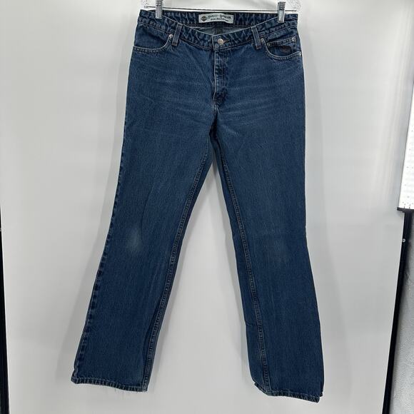 Harley Davidson Jeans Womens 12 Long Blue Boot Cut Biker Moto Grunge Denim - Picture 1 of 16